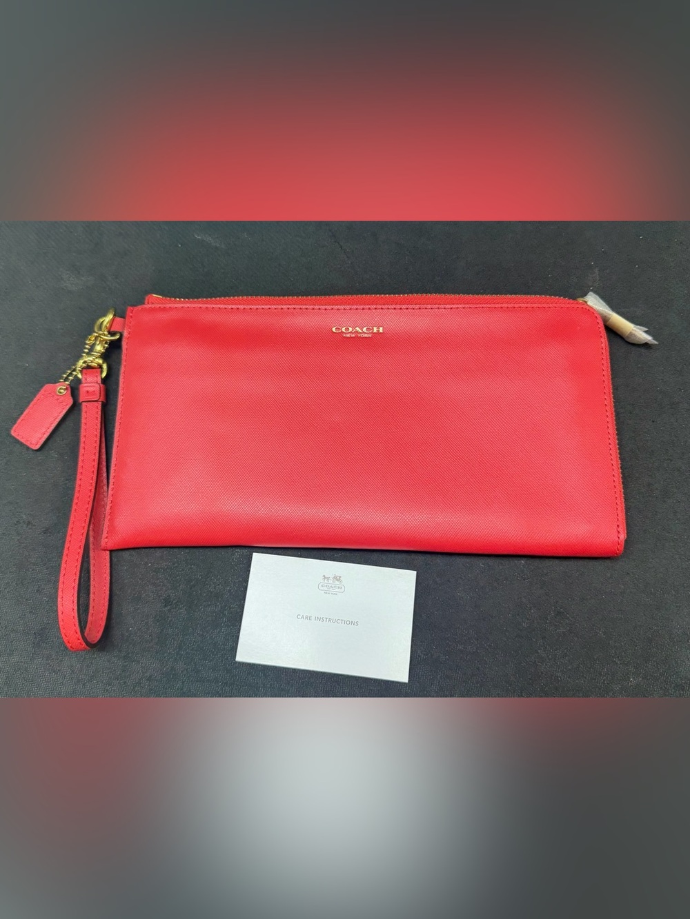 Coach Red Leather Crossgrain Wristlet Clutch Purse